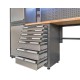 Werkstatteinrichtung Elite-Line, Set mit hohen und niedrigen Werkstattschränken und Hartholzplatte.