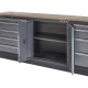 Werkstatt Set mit Hartholzplatte, Lochwand Mattschwarz, 3 x Hängeschrank - 11 Schubladen - 264 x 46 x 94,6 cm