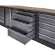 Werkstatt Set mit Hartholzplatte, Lochwand Mattschwarz, 3 x Hängeschrank - 11 Schubladen - 264 x 46 x 94,6 cm