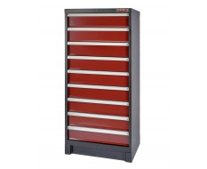 Professioneller Werkzeugschrank dunkelrot - Werkstattschrank 155 cm. hoch mit 9 Schubladen.