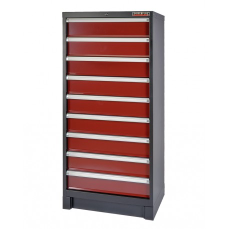 Professioneller Werkzeugschrank dunkelrot - Werkstattschrank 155 cm. hoch mit 9 Schubladen.