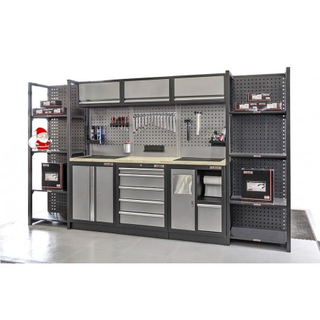 Komplette Werkstatteinrichtung mit Hartholzplatte, Werkstatt Set mit Lagerregalen 342 x 46 x 200 cm - 5 Schubladen