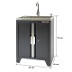 Werkzeugschrank aus Metall mit 2 Türen und Waschbecken aus Edelstahl 68 x 46 x 95 cm - mattschwarz