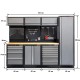 Werkstatt Set mit Hartholzplatte, Lochwand Mattschwarz, 3 x Hängeschrank - 11 Schubladen - 264 x 46 x 94,6 cm