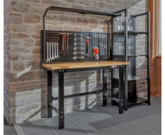 Werkbank Set 150 cm mit Lochwand, LED Beleuchtung, Werkzeug und Lagerregal – Aktionsset März 2026