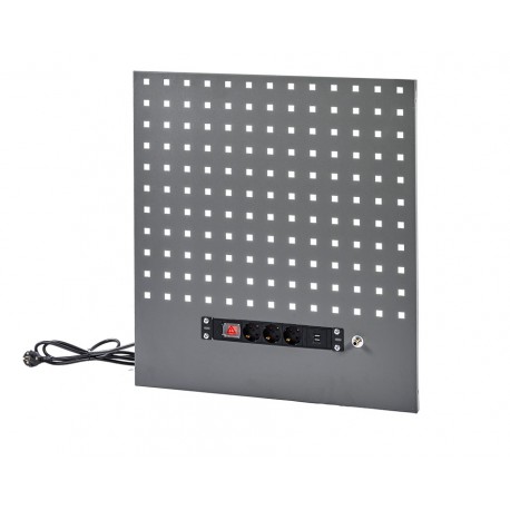 Werkzeuglochwand grau 60 x 90 cm mit 3 Steckdosen und 2 USB Ladeanschlüssen – Lochwand Elite Line– Stahl – Powerplustools